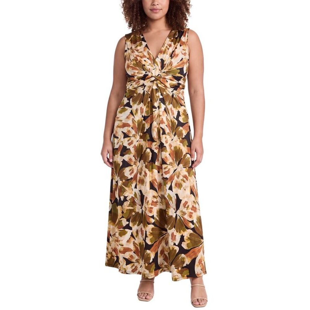 Anne Klein Womens Plus Twist Front Maxi Dress, Black
